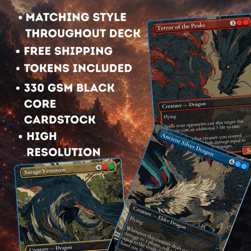 The Ur-Dragon | 5-Color Dragon Tribal Commander Proxy Deck | 100 Cards | MTGCard