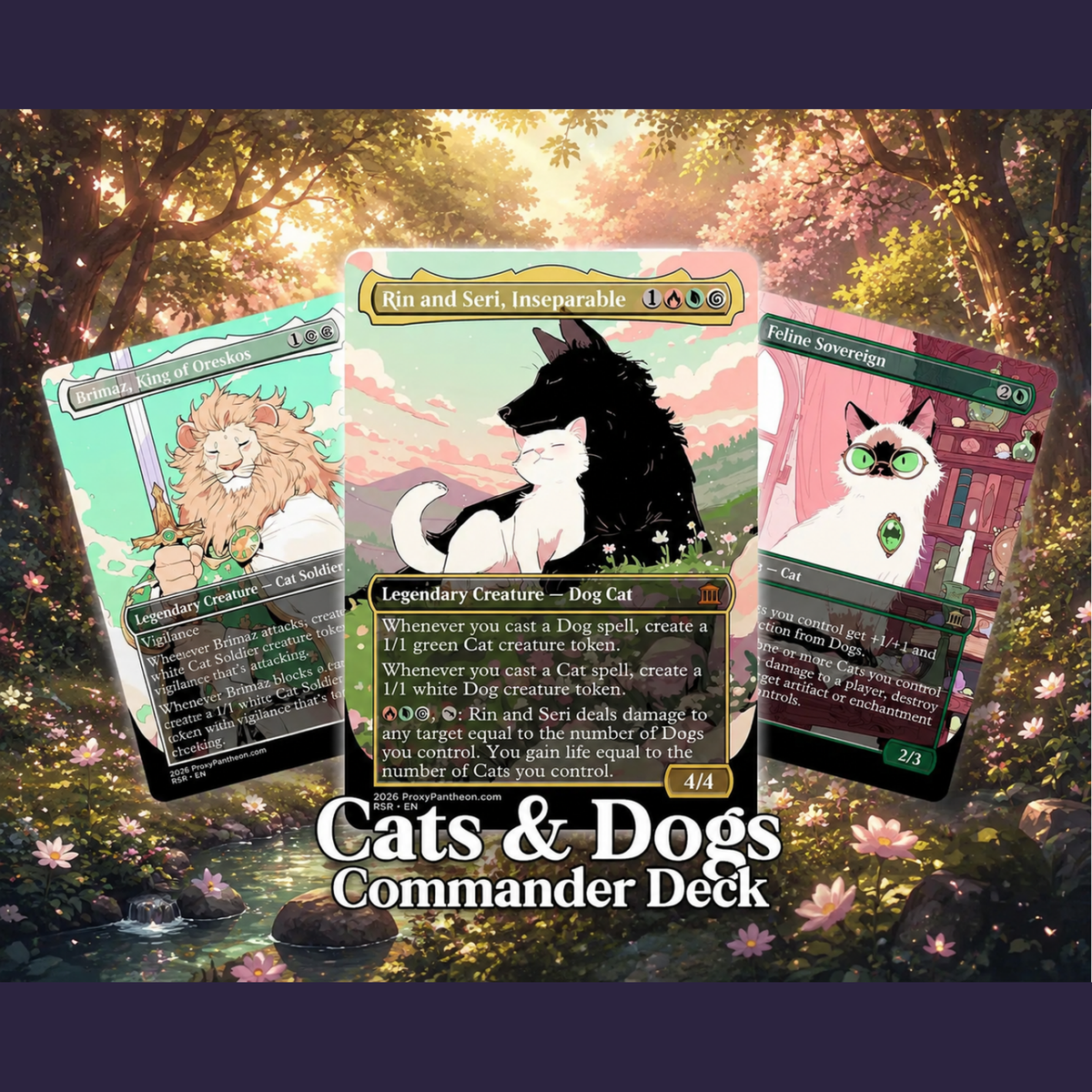 Cats & Dogs Tribal Commander Deck | 100-Card Fan-Made MTG Proxy EDH Set | Anime Token Swarm Deck