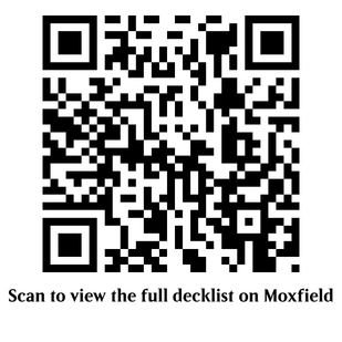 QR code with text 'Scan to view the full decklist on Moxfield' below it