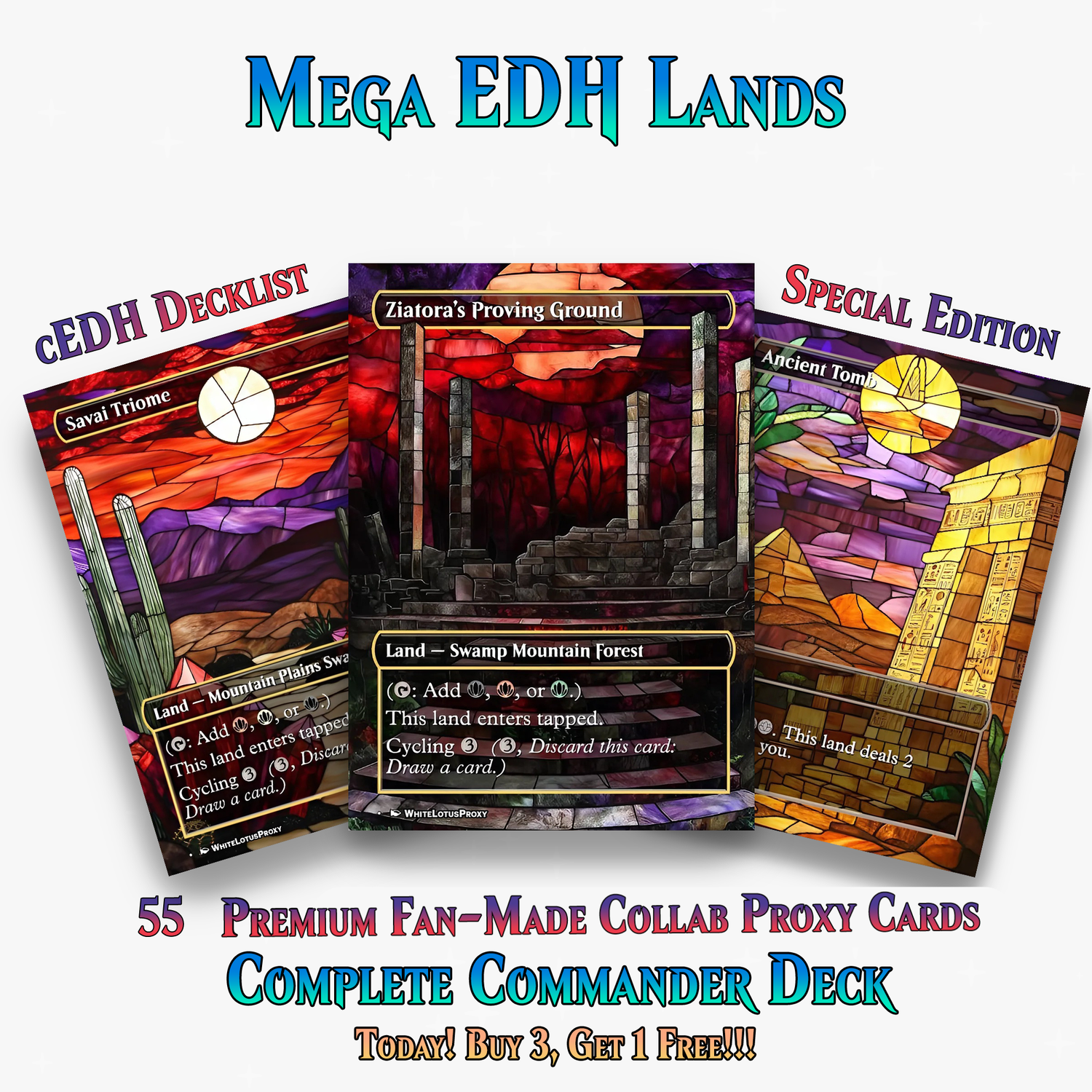 Stained Glass Mega EDH Land Pack | 55+ Cards | ProTCG