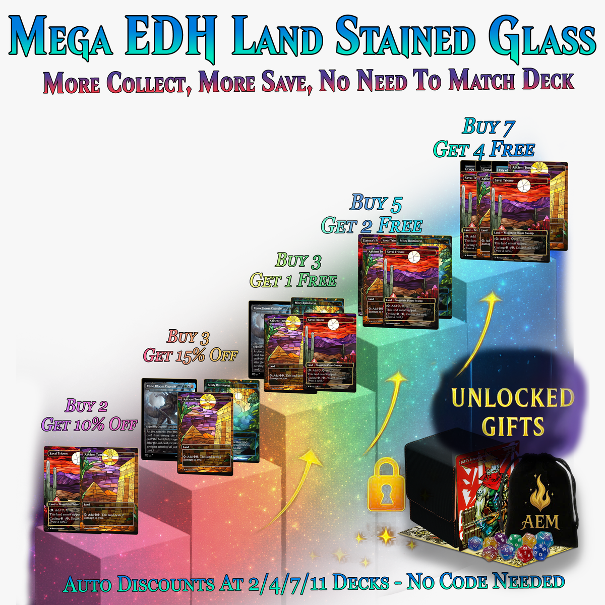 Stained Glass Mega EDH Land Pack | 55+ Cards | ProTCG