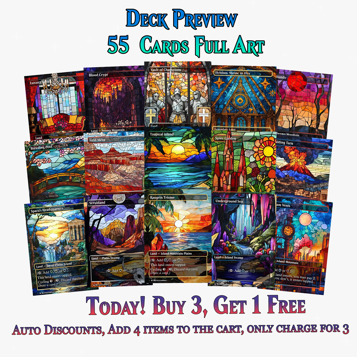 Stained Glass Mega EDH Land Pack | 55+ Cards | ProTCG
