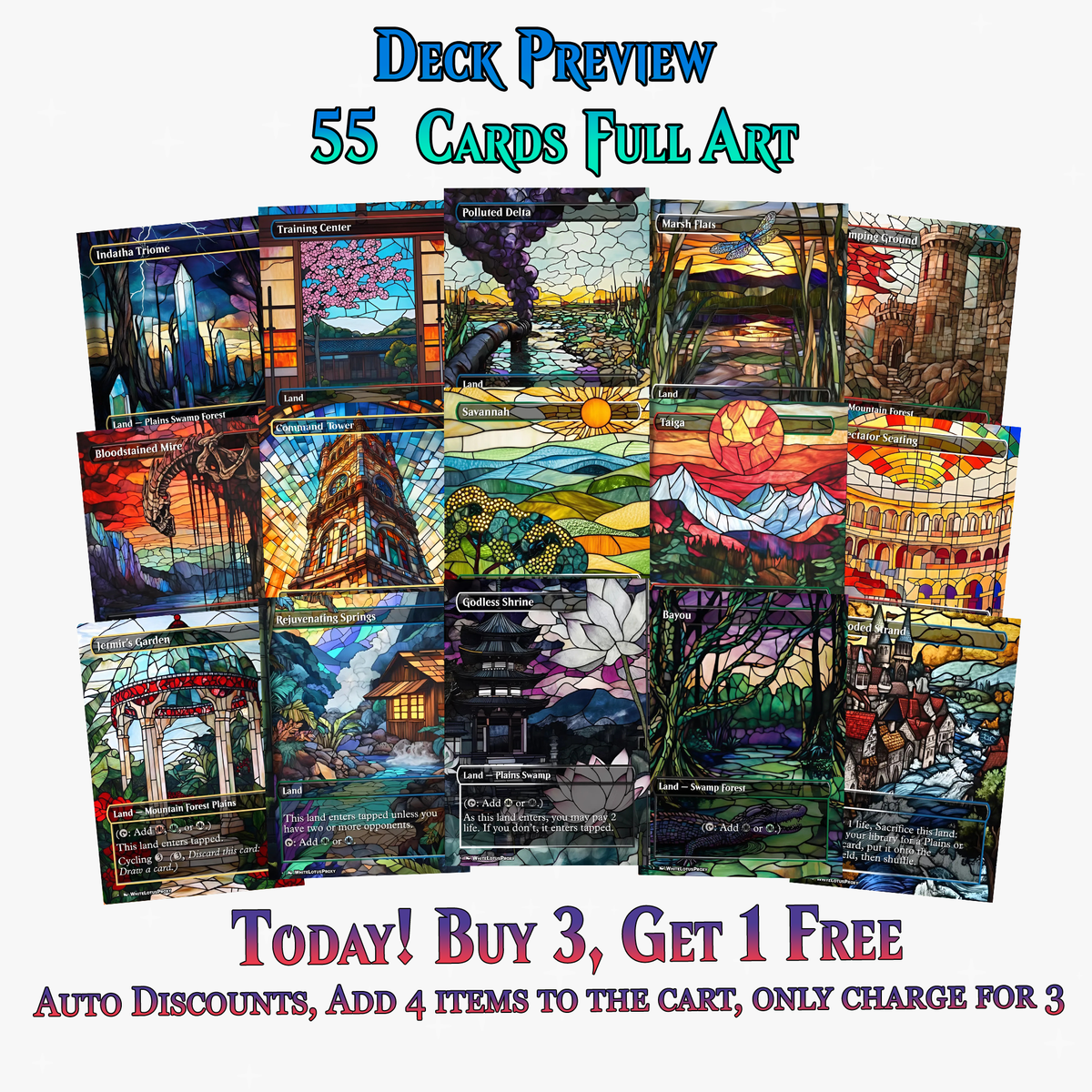 Stained Glass Mega EDH Land Pack | 55+ Cards | ProTCG