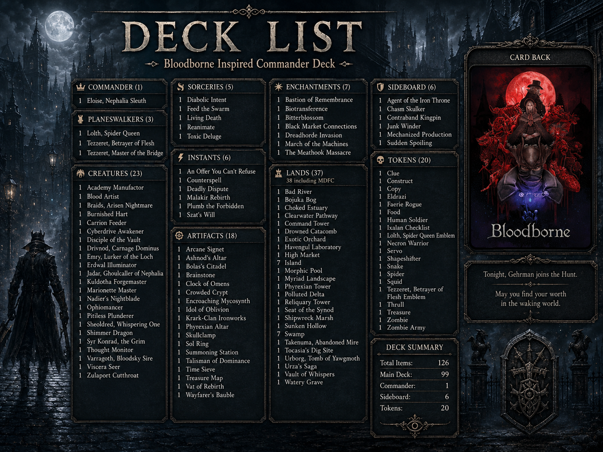 Bloodborne Inspired Commander Deck | 100+ Card MTG Proxy EDH Set | Gothic Hunter Horror Deck | MTGCard