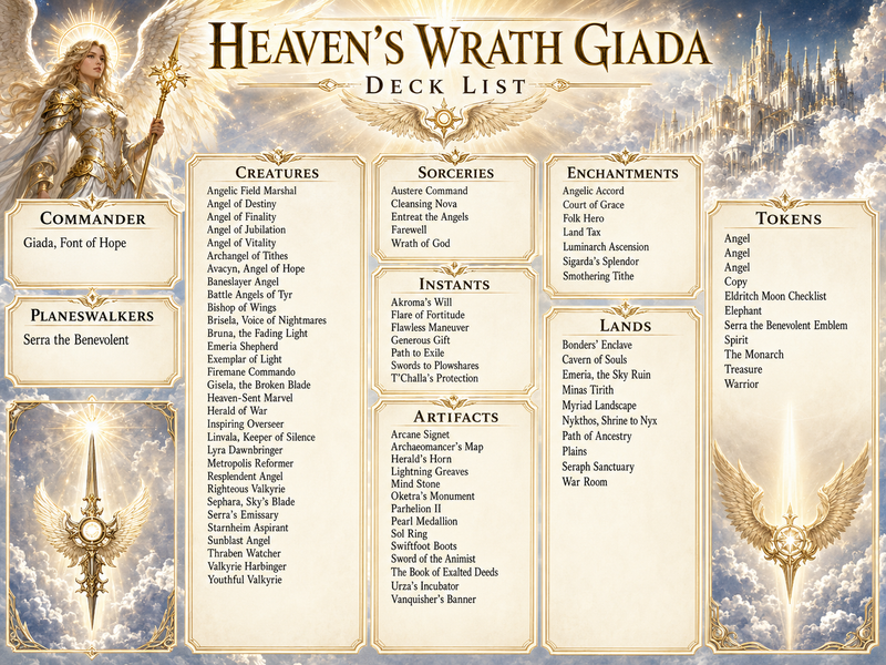 Heaven's Wrath Giada Space Nun Commander Deck | 100-Card MTG Proxy EDH Set | MTGCard