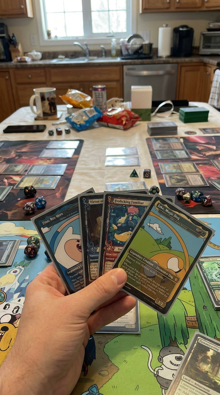 MTGCard premium custom cards on a playmat